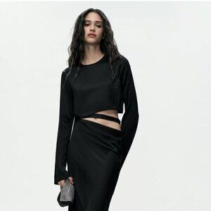 Zara Black Slit Satin Effect Dress NWT Size XXL